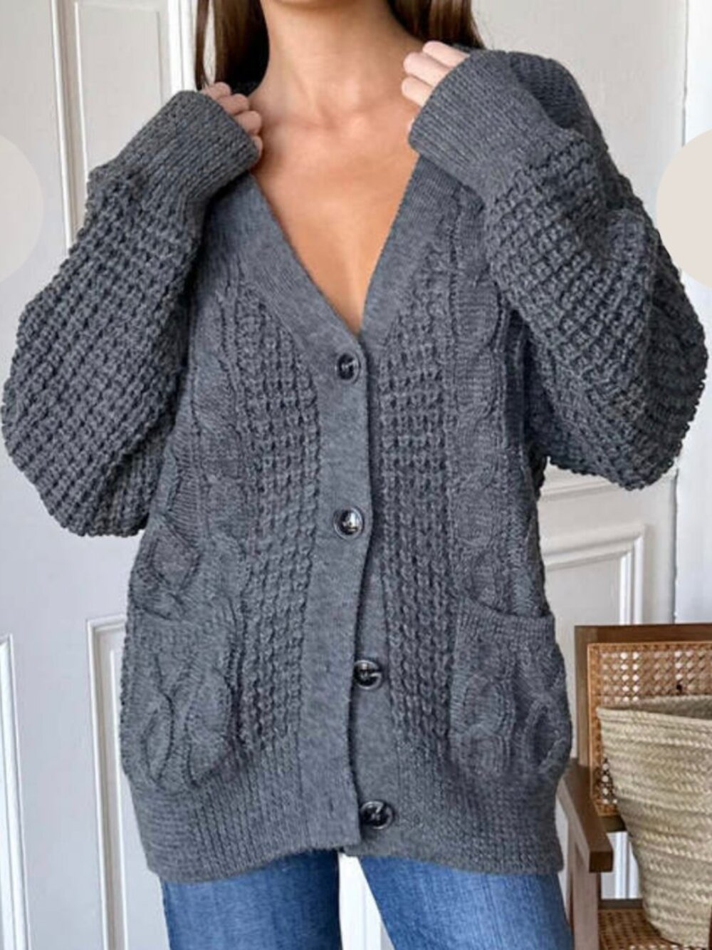 Emerson Fry Cozy Alpaca Cable Cardigan in Charcoal